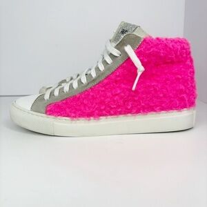 Anthropologie x P448 Skate High Top Sneakers Pink Sherpa Size 37